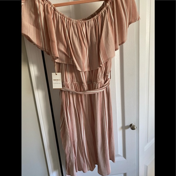 Blush Off-Shoulder, lines blush pink spring dress - Picture 1 of 4